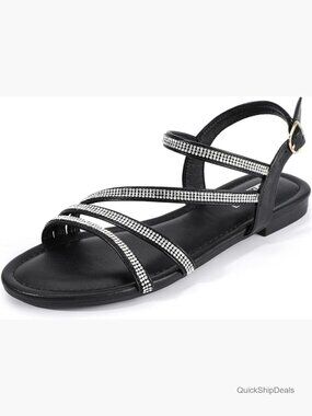 Rhinestone Strappy Sandals with Back Strap Open Toe Slingback Ankle Strap